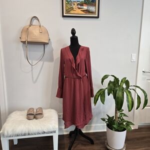 BCBGMAXAZRIA Women's Long Sleeve Wrap Dress in Dusty Rose